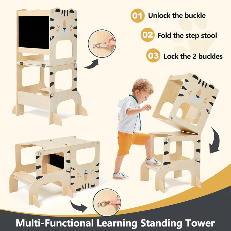 Toddler Kitchen Tower Foldable Montessori Learning Standing