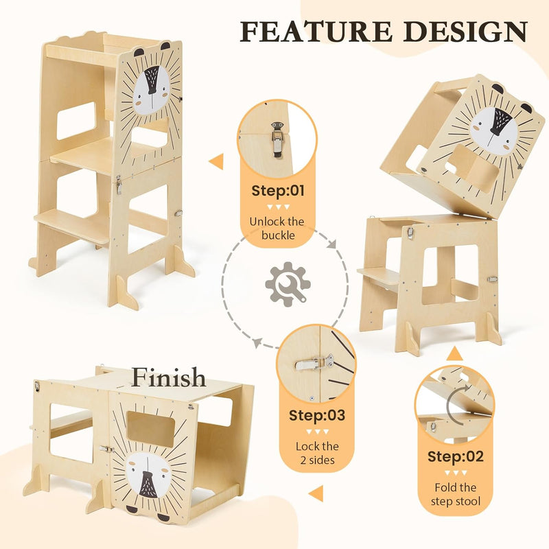 Toddler Kitchen Tower Foldable Montessori Learning Standing