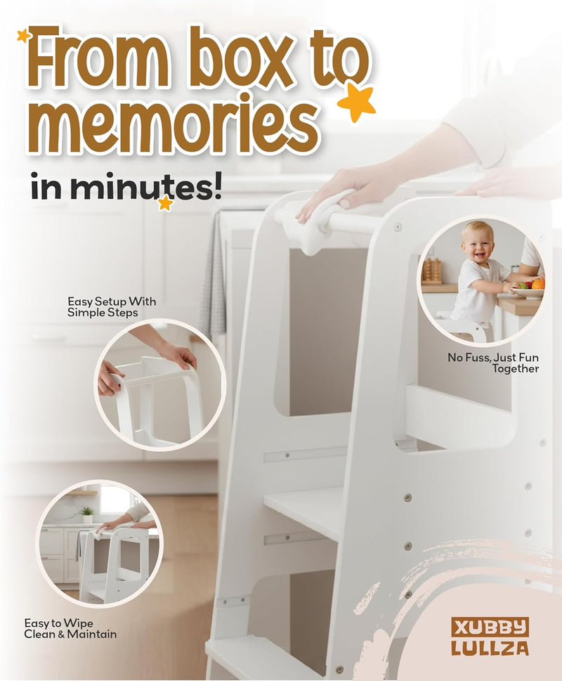 Toddler Step Stool Adjustable Height Wooden for Counter