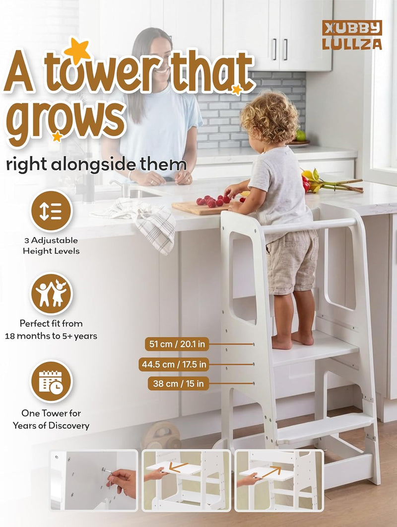 Toddler Step Stool Adjustable Height Wooden for Counter