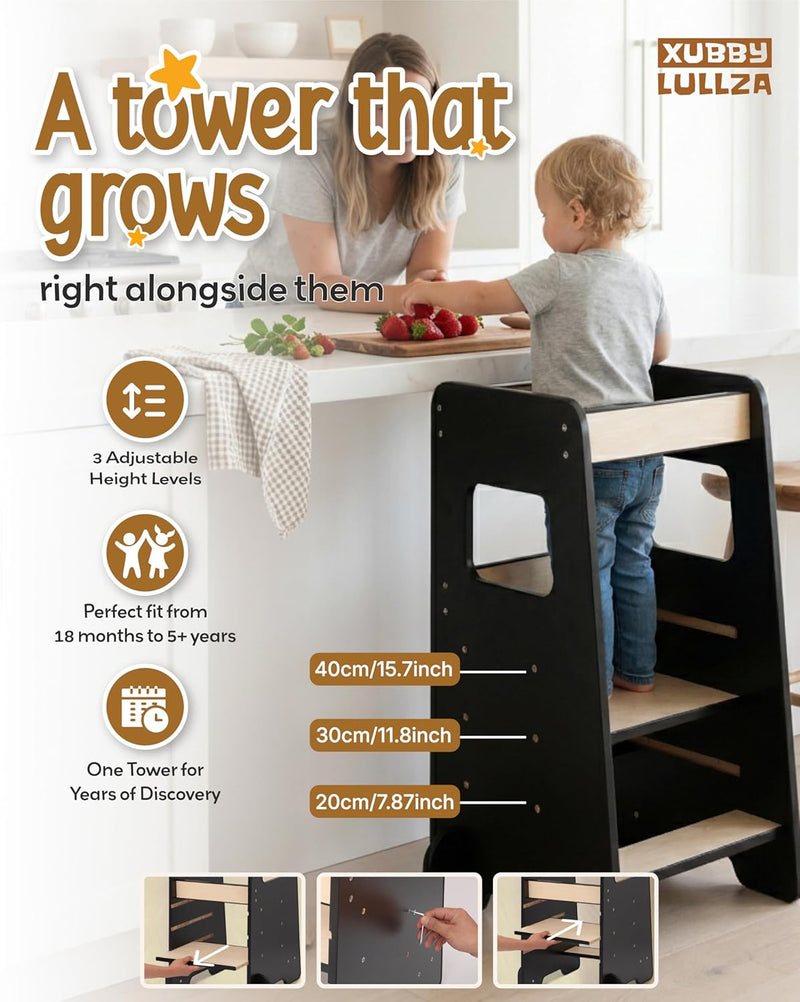 Toddler Step Stool Adjustable Height Wooden for Counter