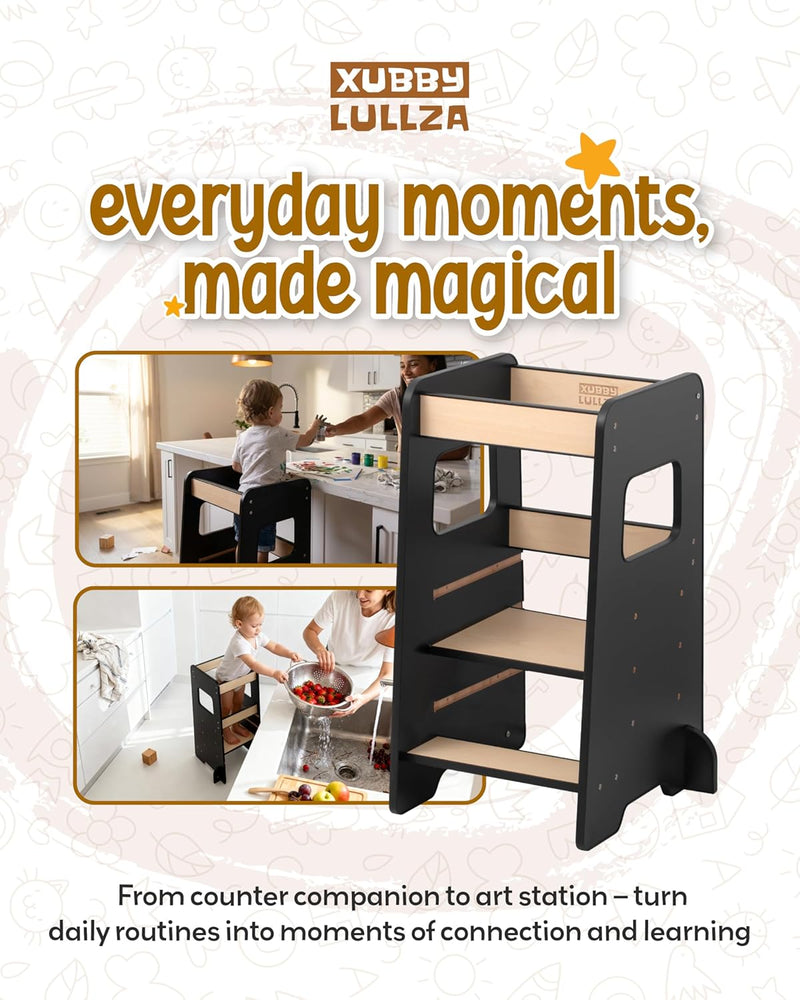 Toddler Step Stool Adjustable Height Wooden for Counter