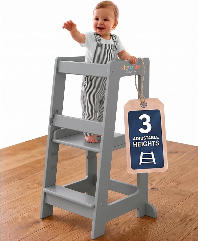 Toddler Tower 3-Level Adjustable Wooden Step Stool