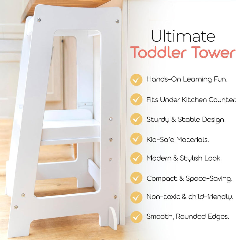 Toddler Tower 3-Level Adjustable Wooden Step Stool