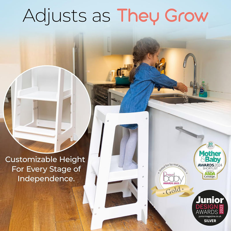 Toddler Tower 3-Level Adjustable Wooden Step Stool