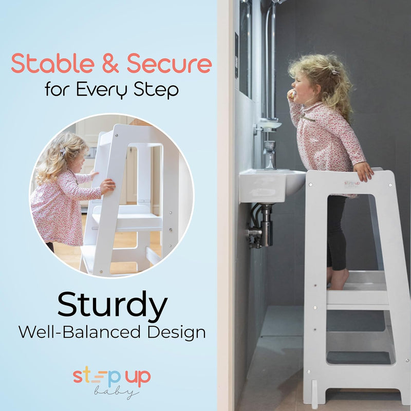 Toddler Tower 3-Level Adjustable Wooden Step Stool