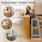 Toddler Tower 3-Level Adjustable Wooden Step Stool