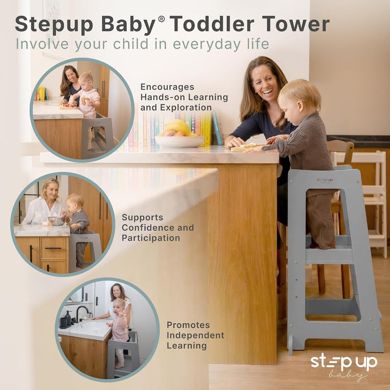 Toddler Tower 3-Level Adjustable Wooden Step Stool