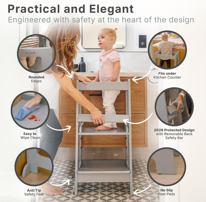 Toddler Tower 3-Level Adjustable Wooden Step Stool