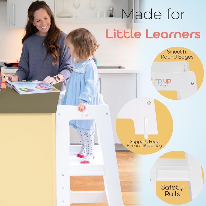Toddler Tower 3-Level Adjustable Wooden Step Stool