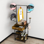 Tonchean Motorcycle Helmet Stand with Drawer Wooden Metal