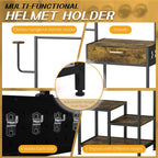 Tonchean Motorcycle Helmet Stand with Drawer Wooden Metal