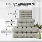 Towel Bale Set Water Absorbent Bathroom Towels Accessories (8 Piece)