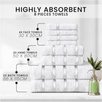 Towel Bale Set Water Absorbent Bathroom Towels Accessories (8 Piece)