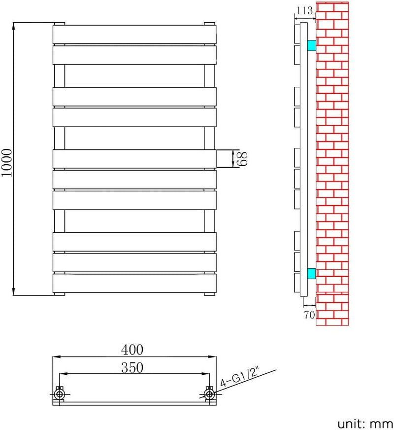 Towel Rail Modern Chrome Flat Panel X 400