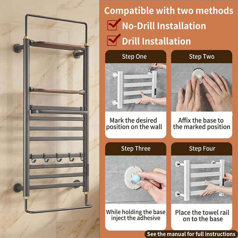 Towel Rail Self-Adhesive Wall Mounted 10 Bar 960x485MM