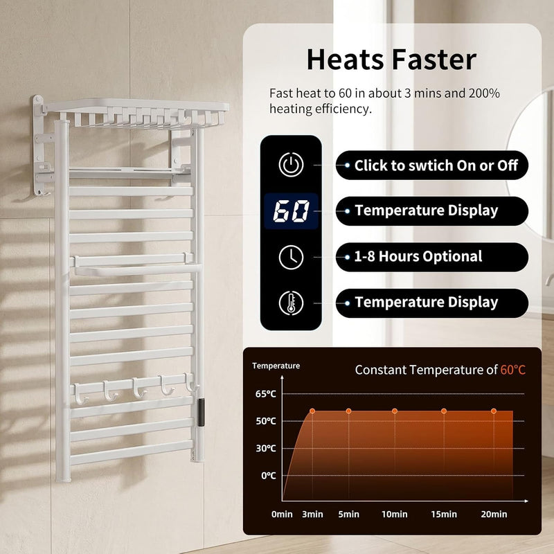 Towel Rail Self-Adhesive Wall Mounted 10 Bar 960x485MM