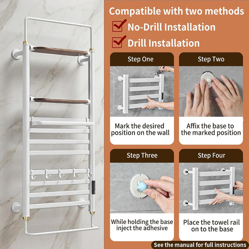 Towel Rail Self-Adhesive Wall Mounted 10 Bar 960x485MM