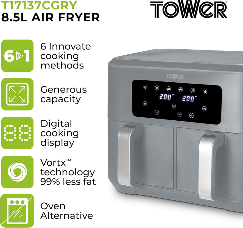 T17137wht Vortx 8.5L Dual Basket Air Fryer