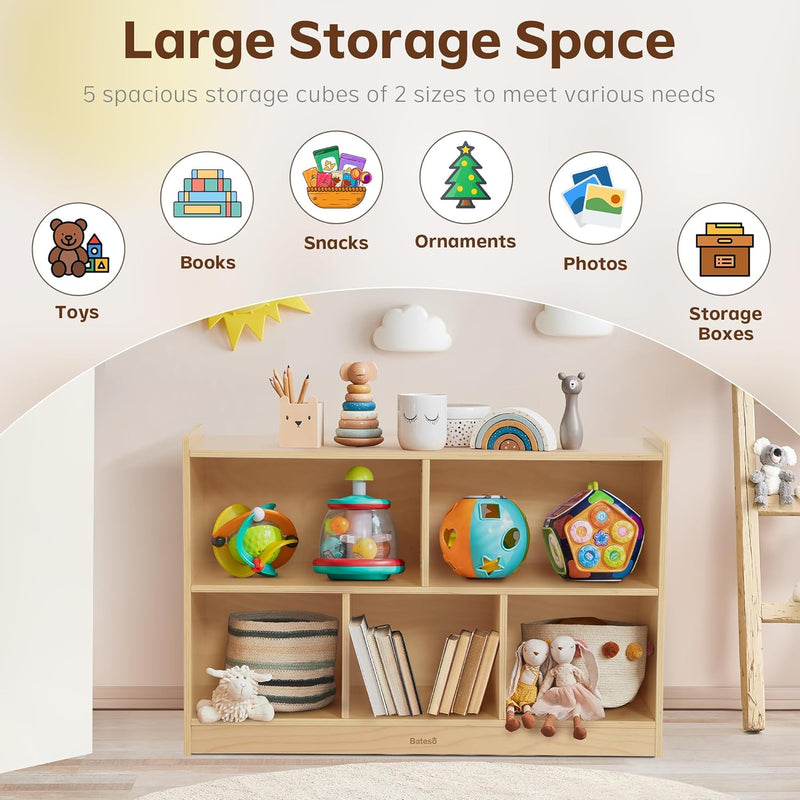 Toy Storage Organiser 2-Shelf Montessori Bookshelf 5-Section