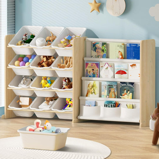 Toy Storage Organiser with Bookshelf 12 Bins 4-Tier