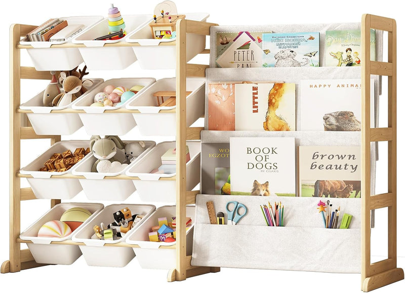 Toy Storage Organiser with Bookshelf 12 Bins 4-Tier