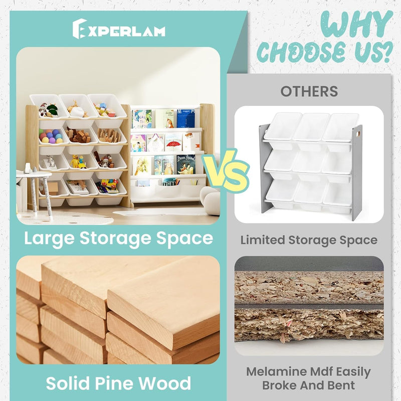 Toy Storage Organiser with Bookshelf 12 Bins 4-Tier