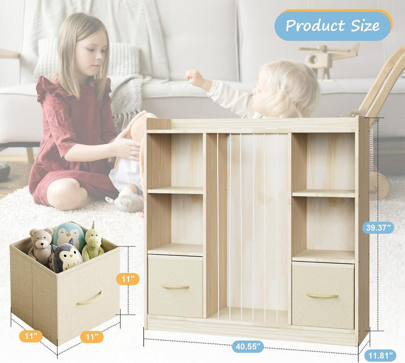 Toy Storage Organiser with Stuffed Animal Wooden Zoo