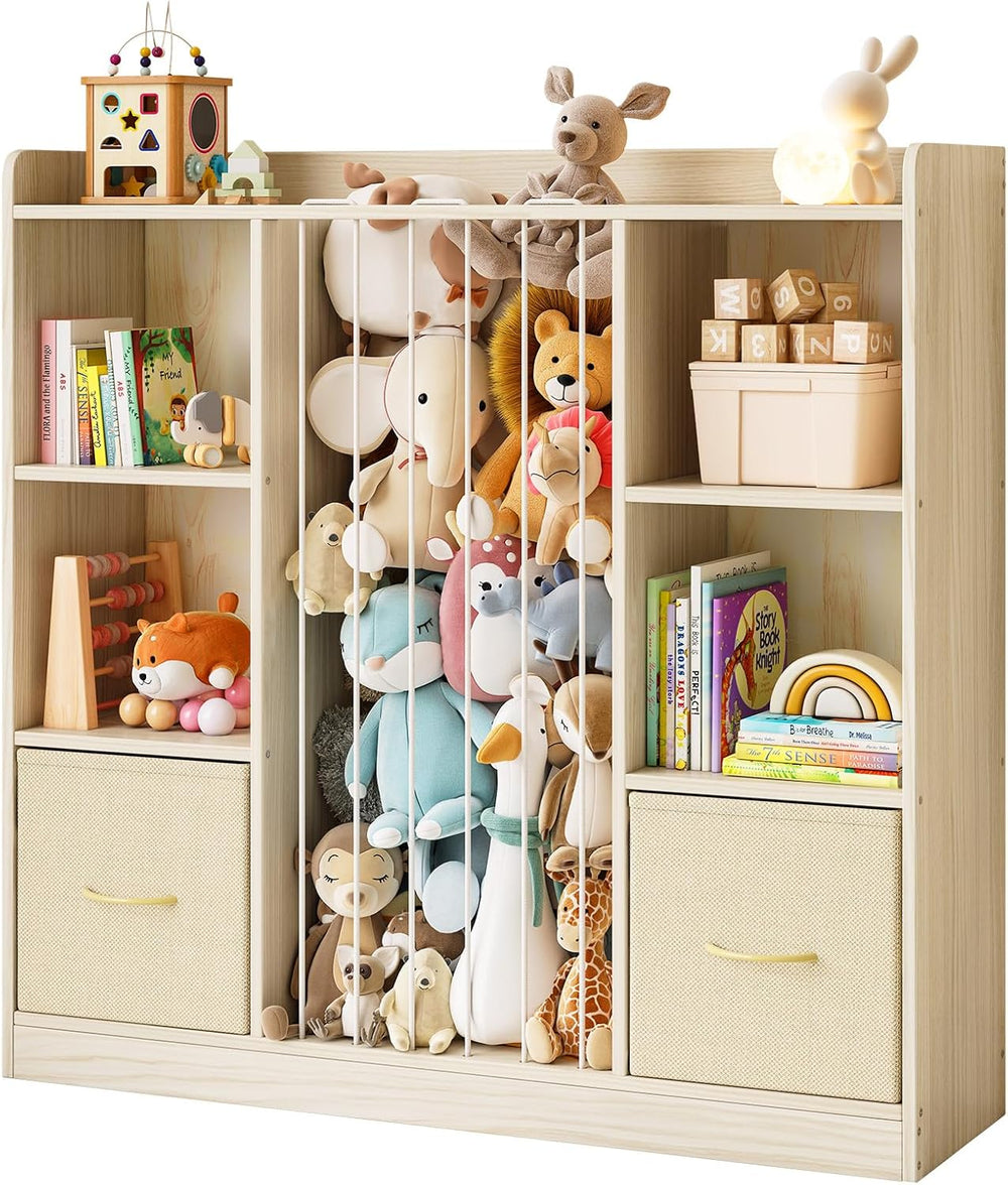 Toy Storage Organiser with Stuffed Animal Wooden Zoo