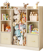 Toy Storage Organiser with Stuffed Animal Wooden Zoo