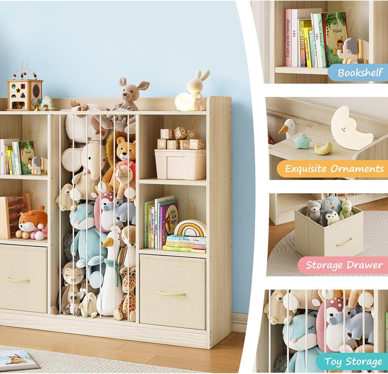 Toy Storage Organiser with Stuffed Animal Wooden Zoo