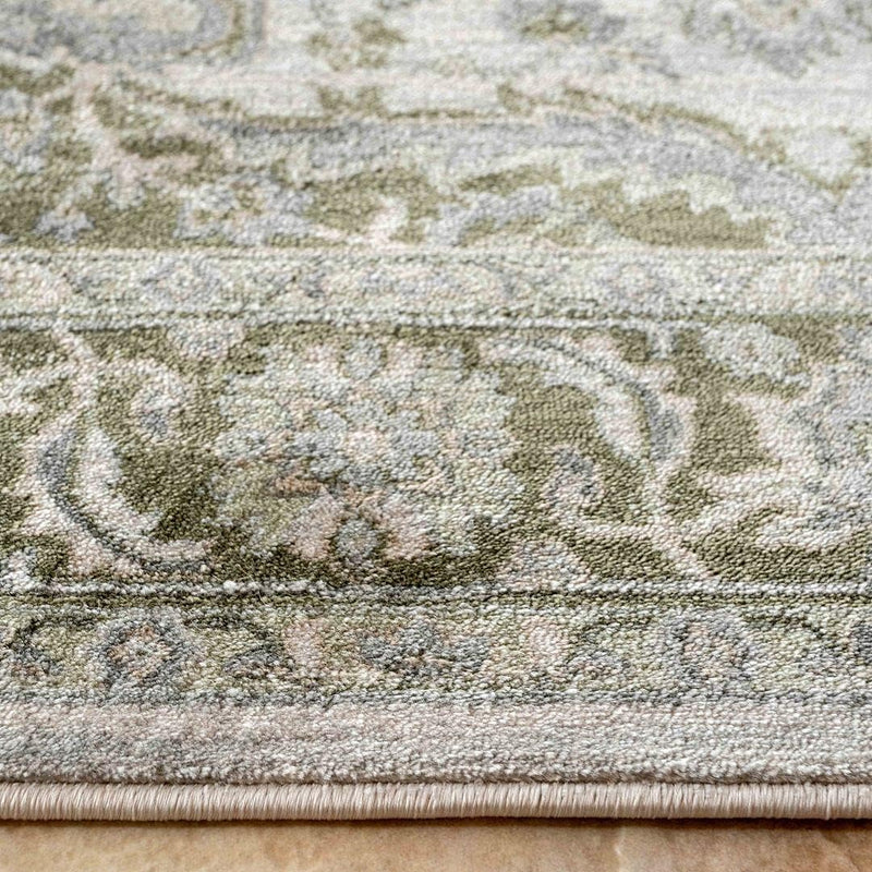 Traditional Antique Floral Medallion Sage Lounge Living Room