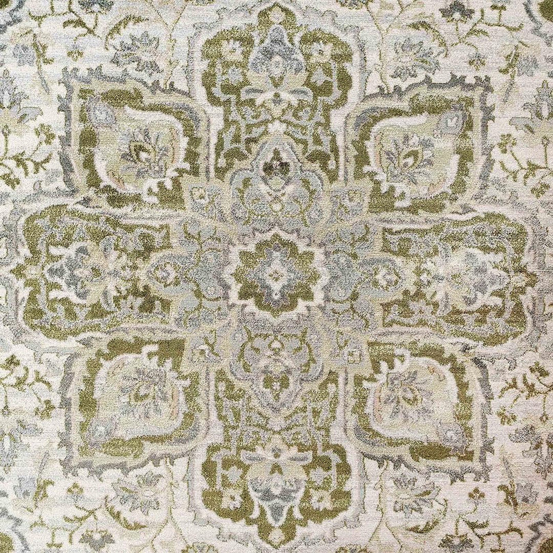 Traditional Antique Floral Medallion Sage Lounge Living Room