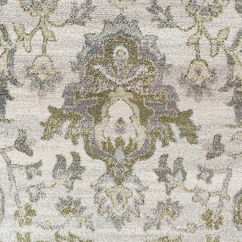 Traditional Antique Floral Medallion Sage Lounge Living Room