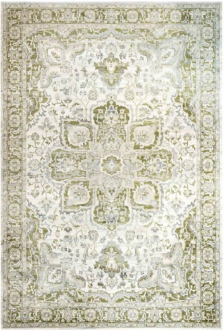 Traditional Antique Floral Medallion Sage Lounge Living Room