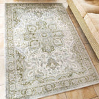 Traditional Antique Floral Medallion Sage Lounge Living Room