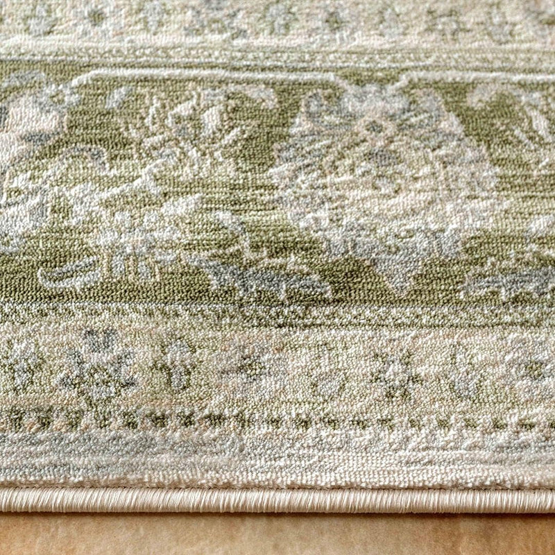 Traditional Antique Floral Sage Living Room Carpet Rug