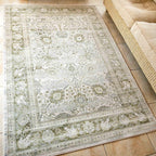 Traditional Antique Floral Sage Living Room Carpet Rug