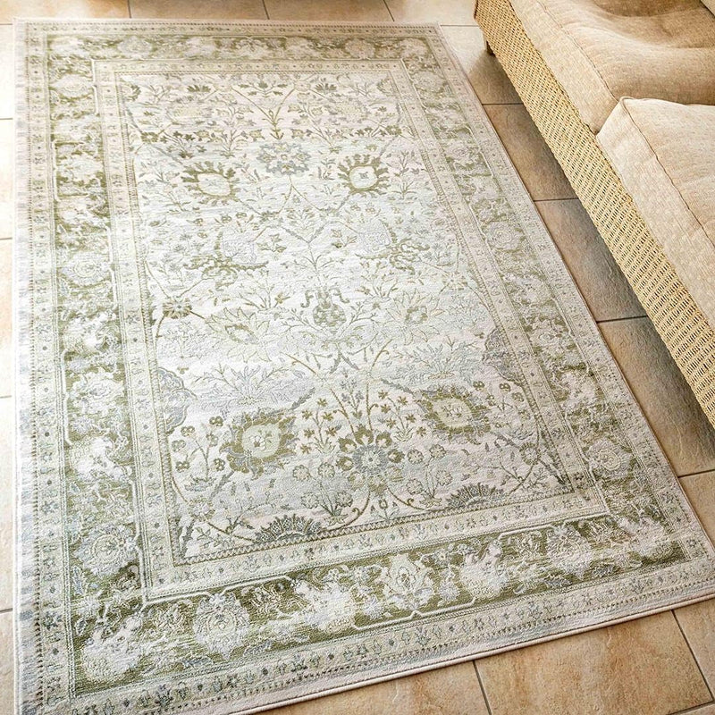 Traditional Antique Floral Sage Living Room Carpet Rug
