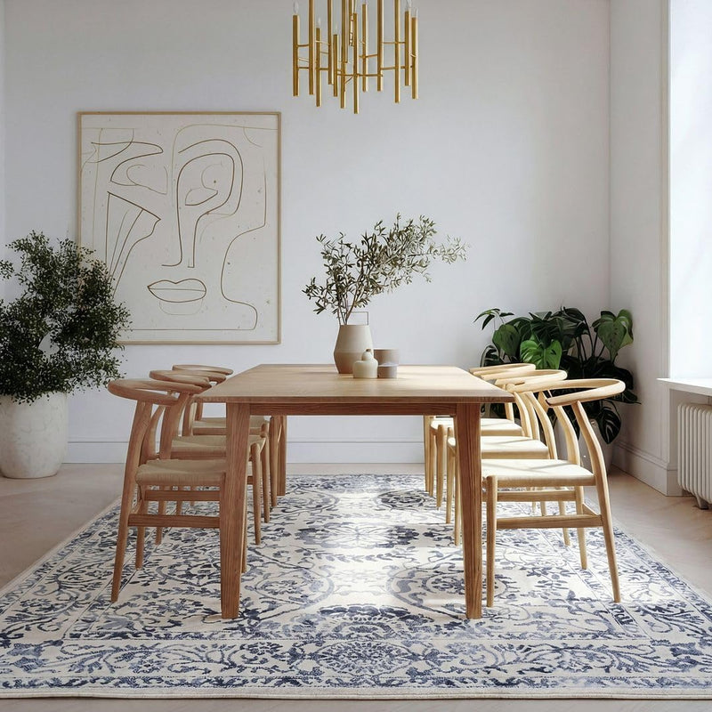 Traditional Pattern Flatweave Area Rug Distressed Medallion