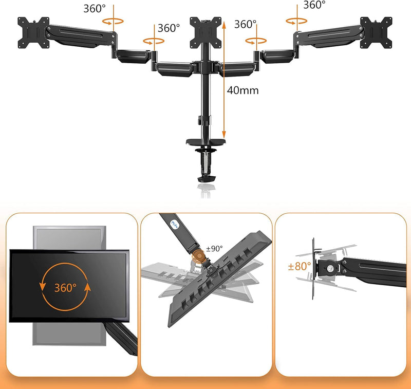 Triple Monitor Mount Stand for 3 Monitors Adjustable