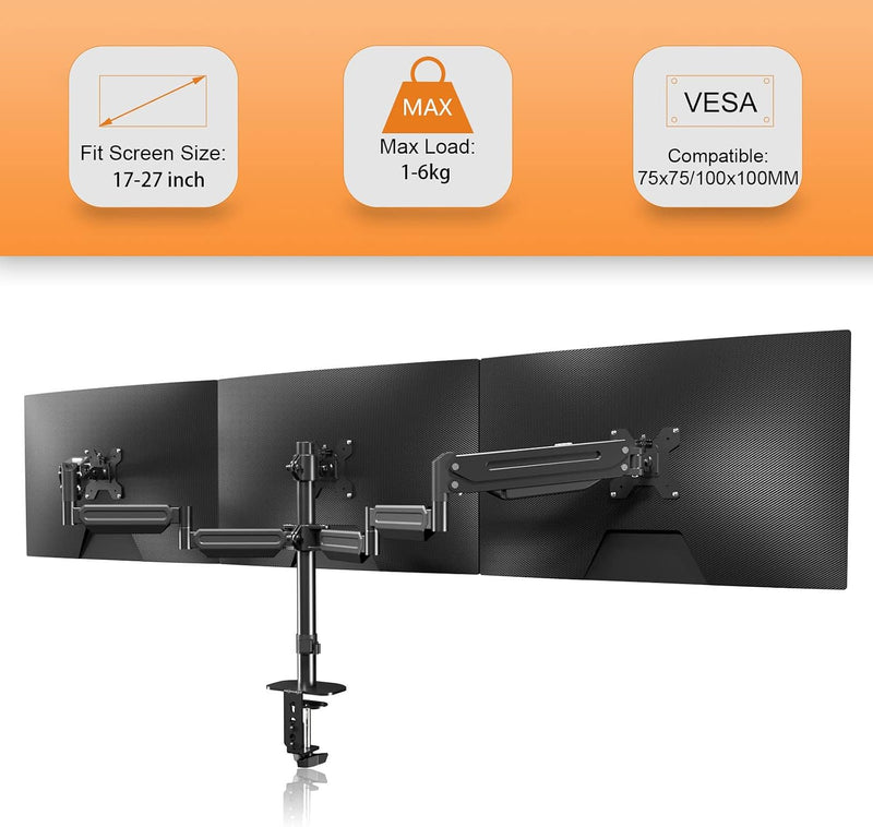 Triple Monitor Mount Stand for 3 Monitors Adjustable