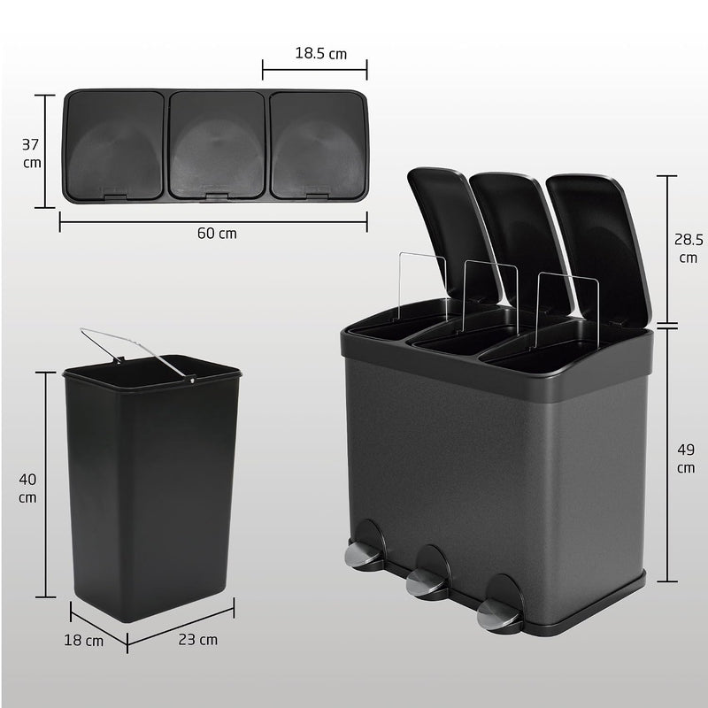 Triple Pedal Bin 45 Litres Mod