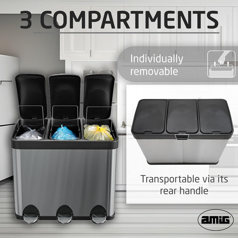 Triple Pedal Bin 45 Litres Mod