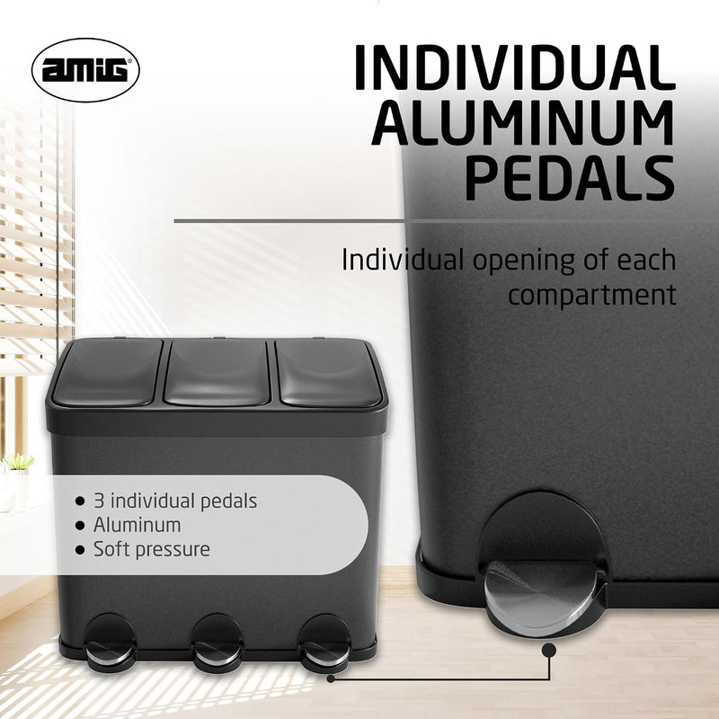 Triple Pedal Bin 45 Litres Mod