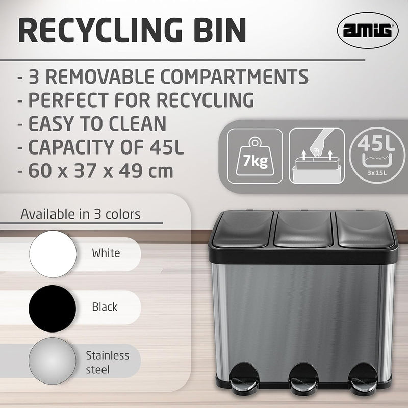 Triple Pedal Bin 45 Litres Mod