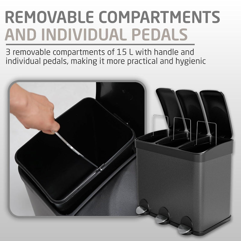 Triple Pedal Bin 45 Litres Mod