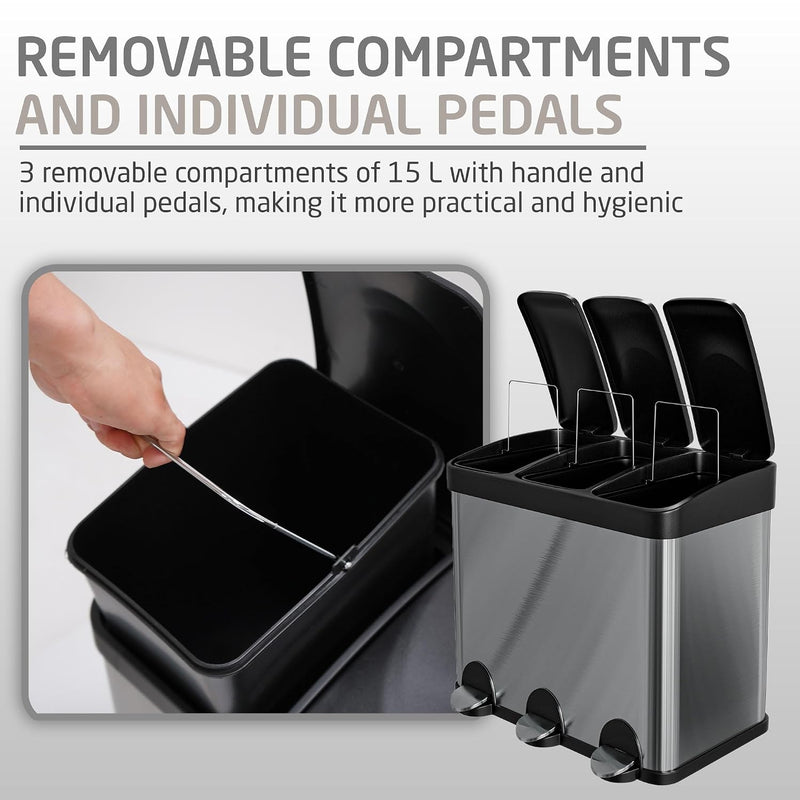 Triple Pedal Bin 45 Litres Mod