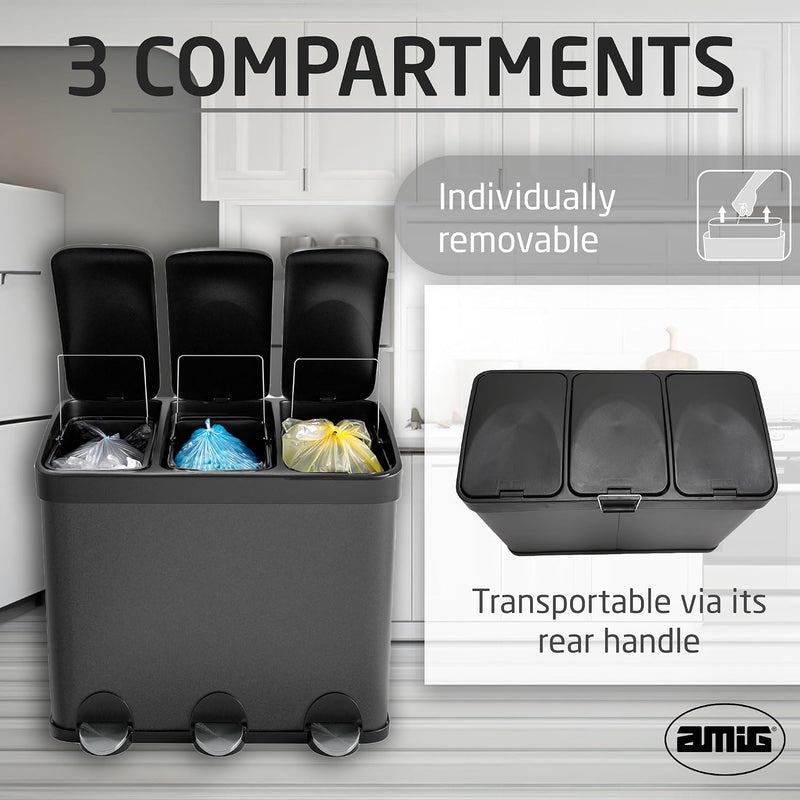 Triple Pedal Bin 45 Litres Mod