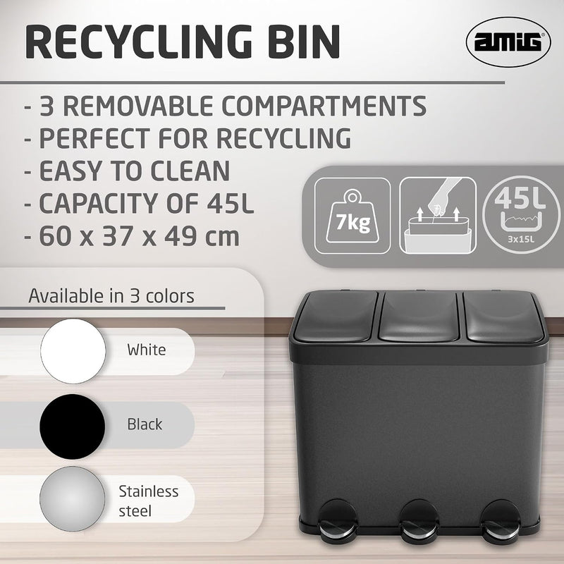 Triple Pedal Bin 45 Litres Mod